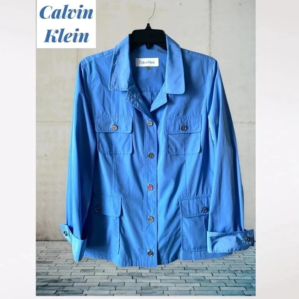 Calvin Klein Light Blue Lightweight Polyester Clinch Jacket Long Sleeves Size L